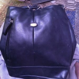 Connections black leather back pack purse
